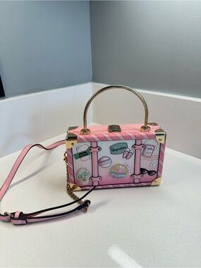 Aldo Pink Mini Suitcase Crossbody Bag Travel Theme Box Purse Pre-Owned